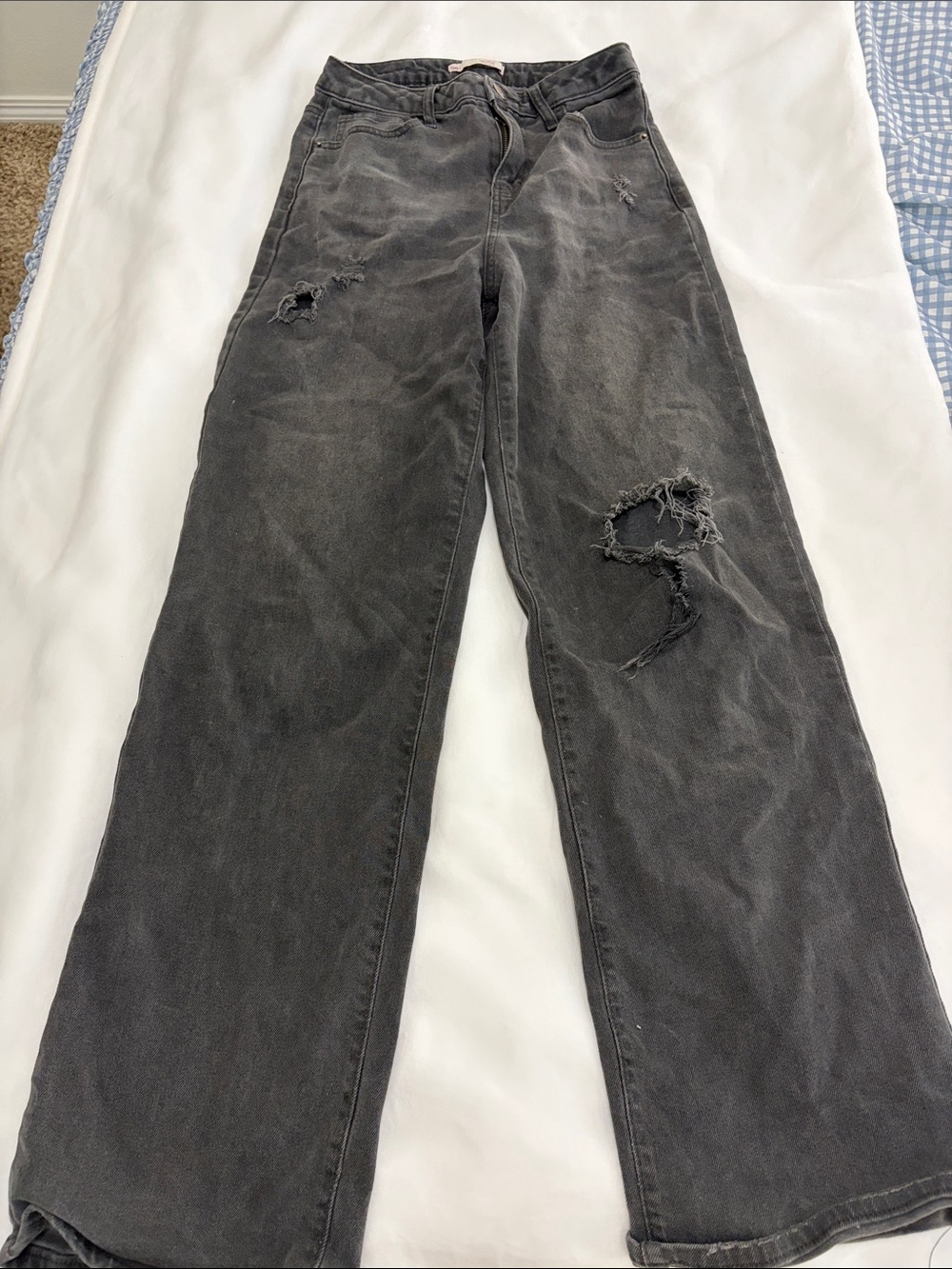 Women’s Distressed wide-Leg Jeans - Washed Black